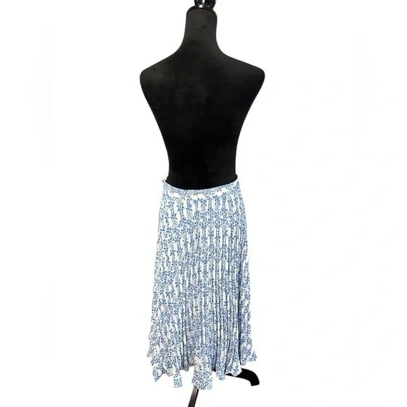 Skies Are Blue Pleated Wrap Midi Skirt Blue Floral Tie Waist Size M - Picture 4 of 9